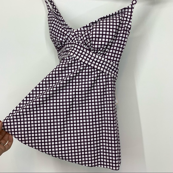 Kona Sol Burgundy Purple White Patterned Adjustable Tankini Bikini Top New Nwt - Picture 3 of 15